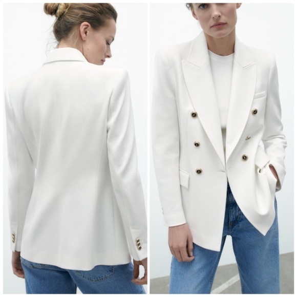 ZARA Tailored Double Breasted Blazer in Oyster White NWOT - Picture 1 of 7